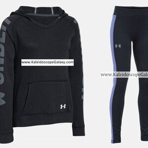 Under Armour Girls Extra Large Leggings w/ XL Hoodie Sweatshirt Black Purple